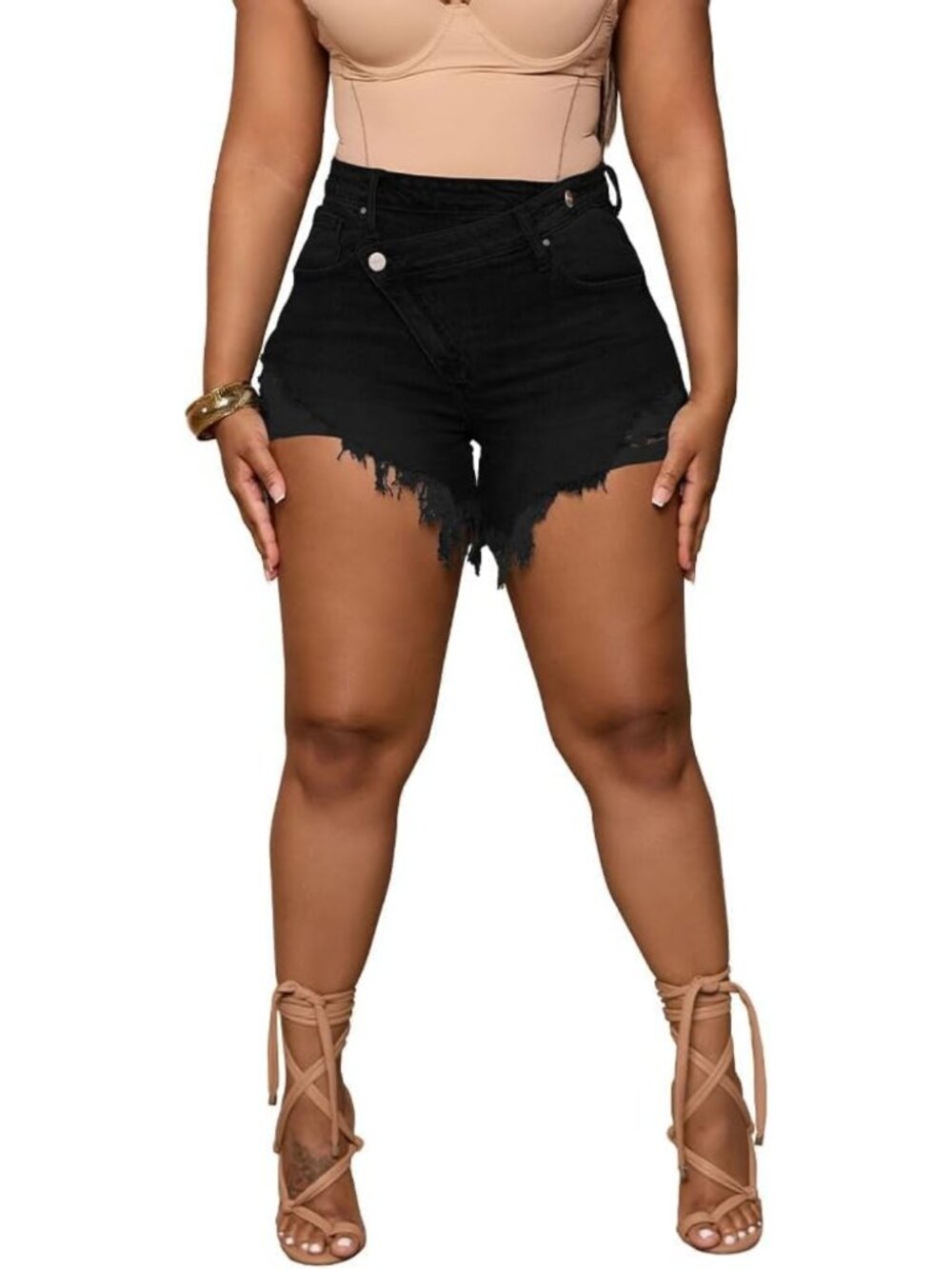 High Waisted Crossover Ripped Hem Denim Jean Shorts for Women - Summer Style